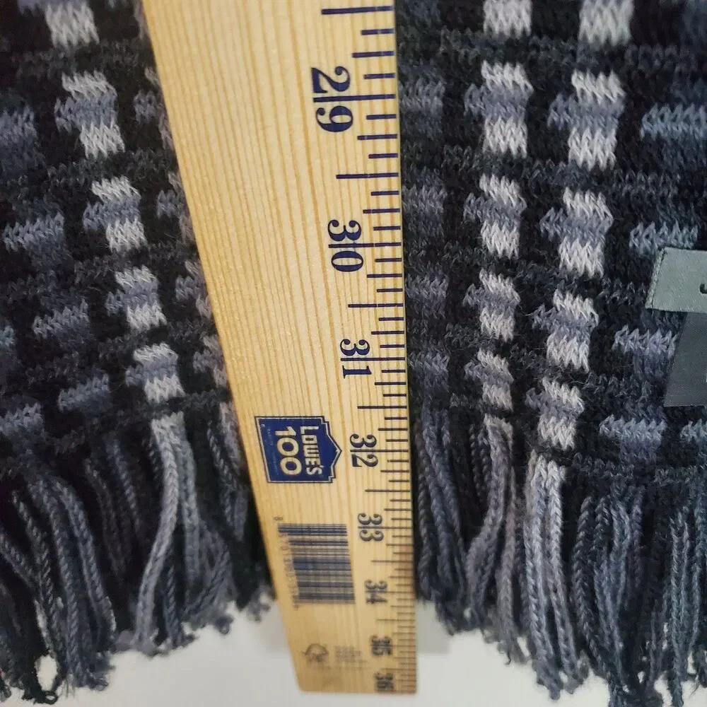 Johnston Murphy Men's Knit Scarf Gray Black Wool Plaid Capsule Wardrobe Preppy